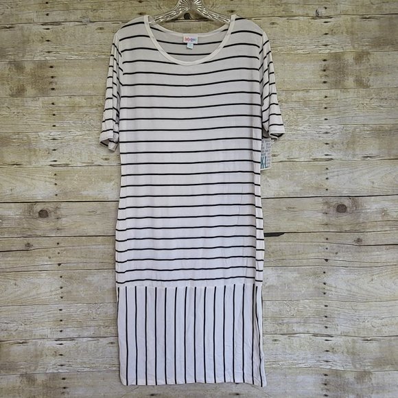 NWT LuLaRoe Julia Dress 2XL - White & Black Stripes T Shirt/Sheath Dress - Picture 1 of 7